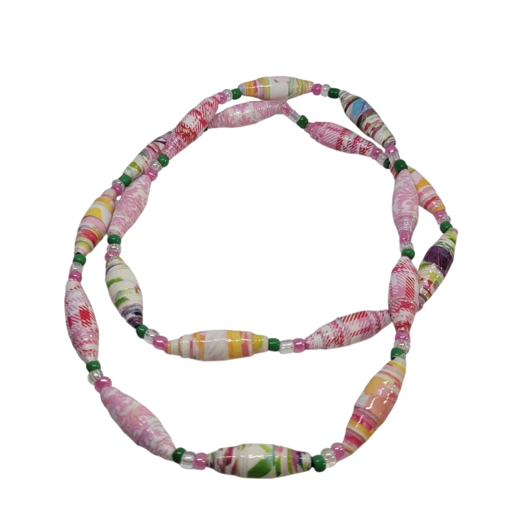 Multi- Colored Paper Bead Necklace - Picture 2 of 3